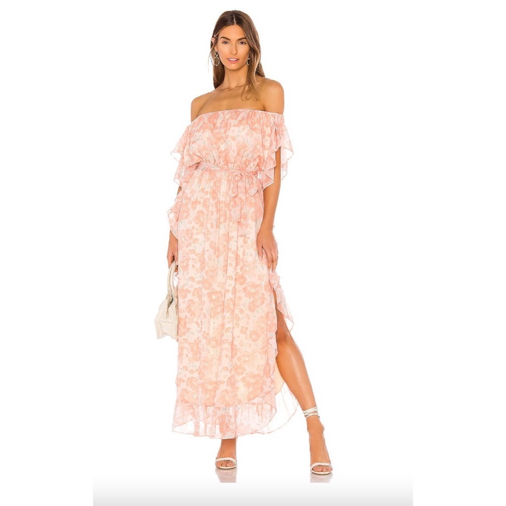 NWOT Tularosa Blaire Off The Shoulder Floral Ruffle Maxi Dress Pink Size Large